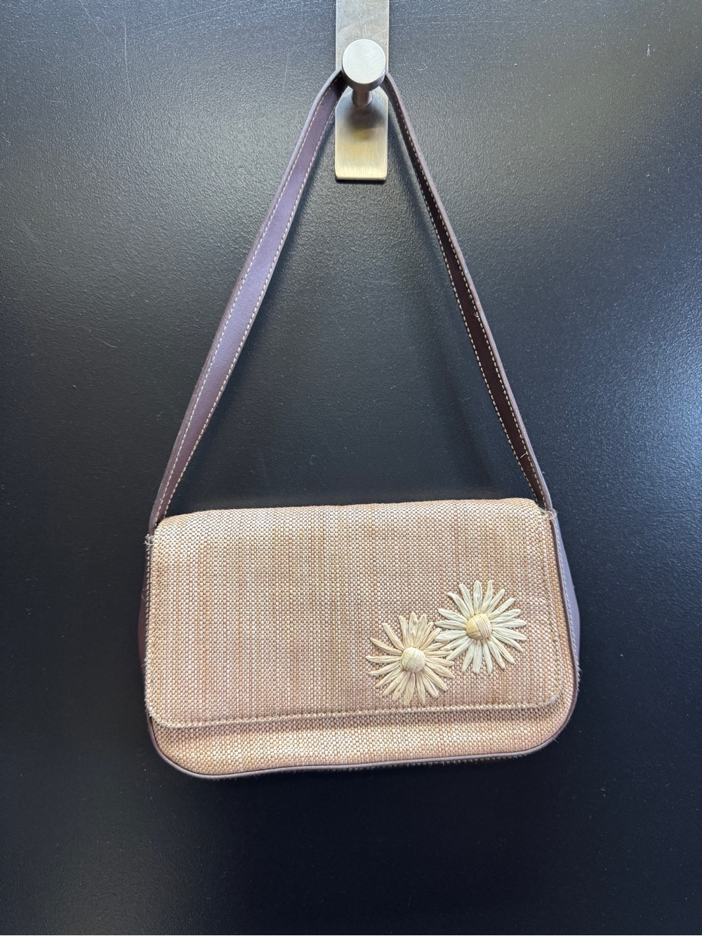 Y2K Beige Daisy Embroidered Shoulder Bag